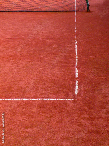 Corner of the tennis clay court and net