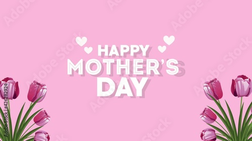 happy mothers day lettering with hearts in garden