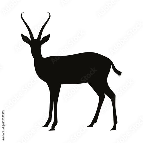 Black silhouette of an antelope on a white background. Gazelle. Animals of Africa. Safari