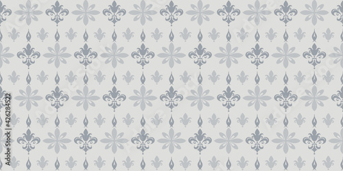 Background pattern in vintage style with decorative elements on a gray background, wallpaper. Seamless pattern, texture for your design. Vector graphics 