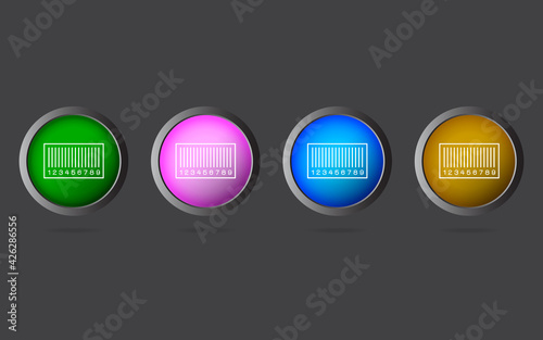 Very Useful Editable Bar Code Line Icon on 4 Colored Buttons. photo