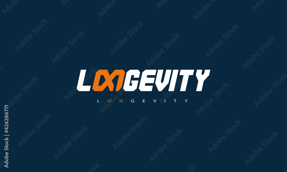illustration vector graphic of modern, simple, edgy, creative, masculine, typography for LONGEVITY with infinity icon in the text logo design