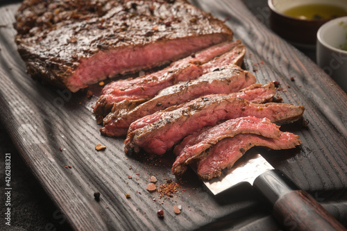 Принти на полотні Barbecue dry aged wagyu flank steak sliced