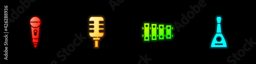 Set Microphone, , Xylophone and Balalaika icon. Vector
