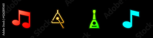 Set Music note, tone, Triangle, Balalaika and icon. Vector