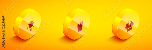 Set Isometric Toilet urinal or pissoir, Bucket with soap suds and Bathrobe icon. Vector