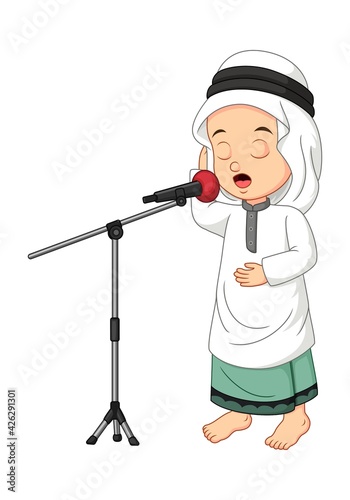 Valokuva Cartoon Muslim Arab boy call adzan