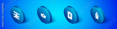 Set Isometric Prisoner, Law book, Judge and Police cap with cockade icon. Vector