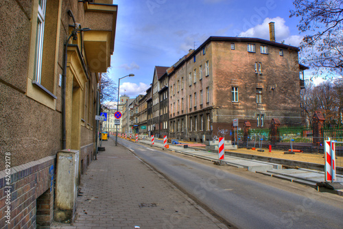 Chorzów Silesia Poland March 28, 2021 The city center. City architecture in hdr.