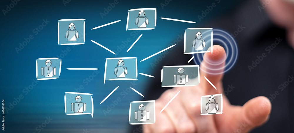 Man touching a social network concept Man touching a social network concept