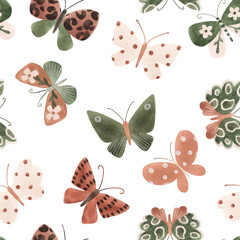 Papier peint photo Style vintage patrons Papillons aquarelle délicats motif répété  © Zenina-Lembrik