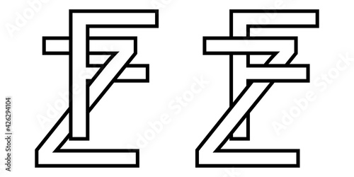 Logo sign fz and zf icon sign interlaced letters z, F vector logo zf, fz first capital letters pattern alphabet z f photo