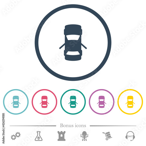 Car open rear doors dashboard indicator flat color icons in round outlines photo