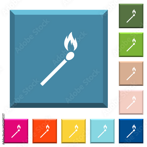 Burning matchstick white icons on edged square buttons