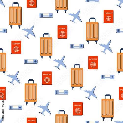 Seamless pattern for textiles and packaging. Vaccinations and new travel. Vector