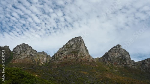 Time lapse of drifting clouds over 12 apostles mountains at Cape Town, South Africa