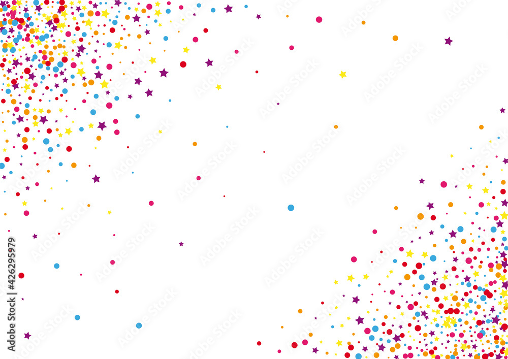 Purple Happy Dot Background. Party Circle Illustration. Pink Confetti Gift Decoration. Shape Star Background.