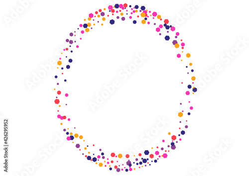Purple Abstract Confetti Wallpaper. Round Falling Frame. Red Dot Vector. Circle Multicolor Festival Illustration. Flying Background.