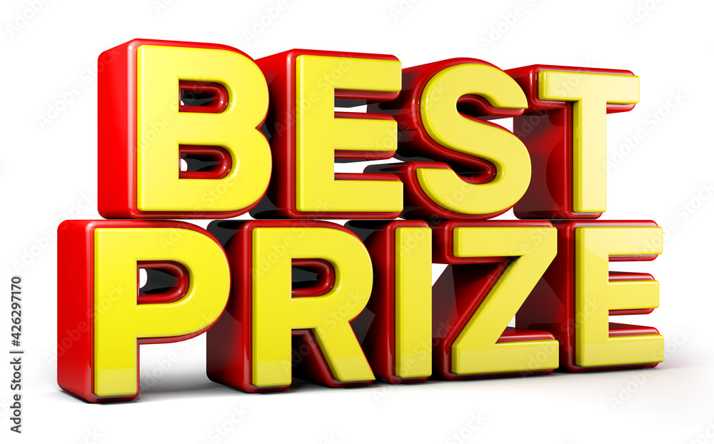 Best prize 3d word made from red and yellow isolated on white background. 3d illustration. Best prize 3d word made from red and yellow isolated on white background. 3d illustration.