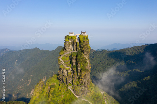Fanjing Mountain, Guizhou Province, China. Popular travel destinations in China, famous mountains and temples. Holy land of Chinese Buddhism.