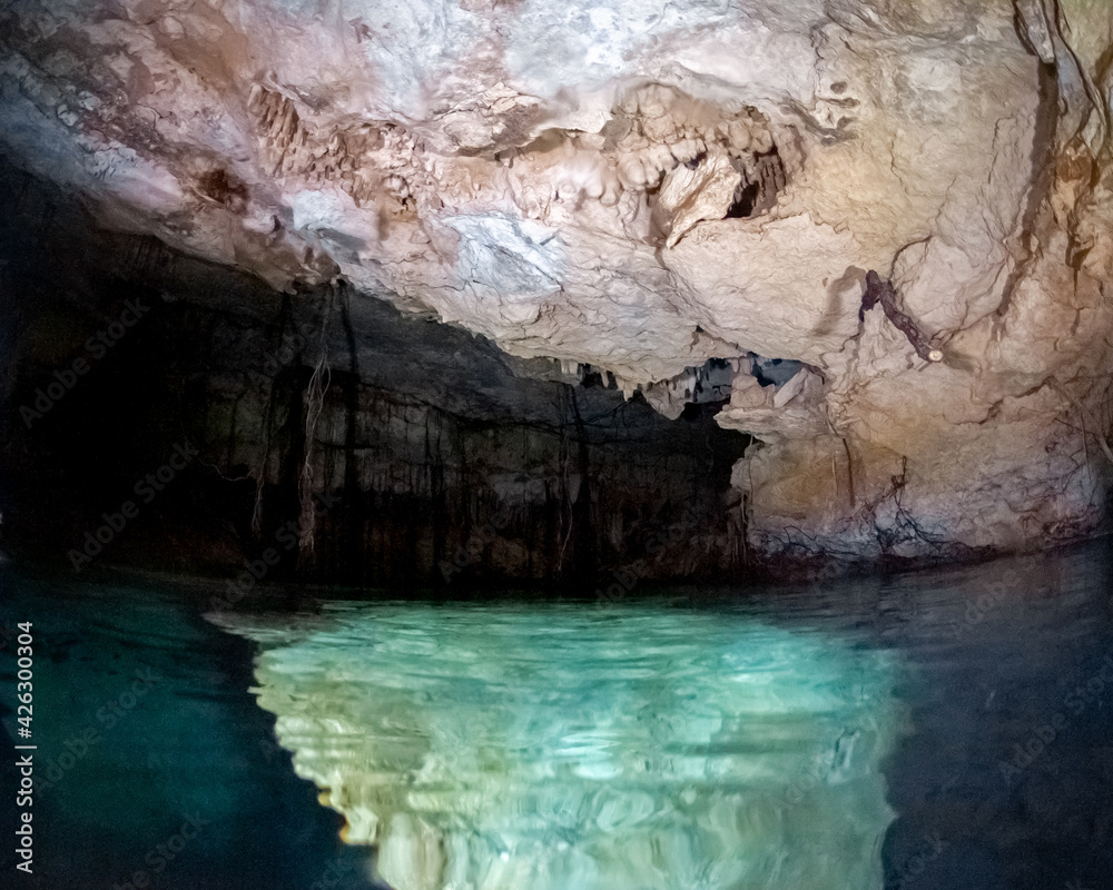 Air pocket in a stalactite underwater cave (Cenote Chikin Ha, Playa del Carmen, Quintana Roo, Mexico) Air pocket in a stalactite underwater cave (Cenote Chikin Ha, Playa del Carmen, Quintana Roo, Mexico)