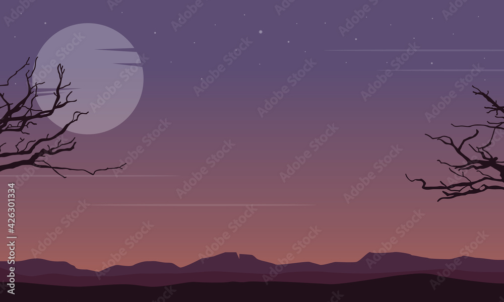 Beautiful sky colors with extraordinary natural views from the suburbs. Vector illustration