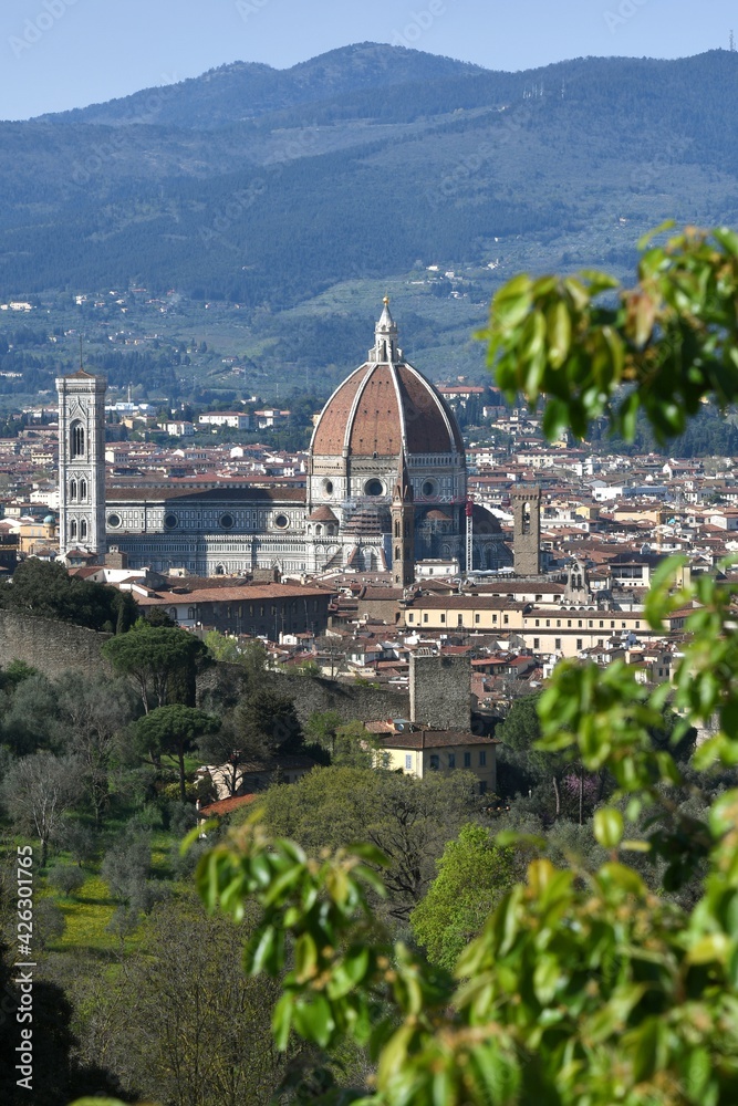 Beautiful view of the Cathedral of Santa Maria del Fiore in Florence in spring. Italy
