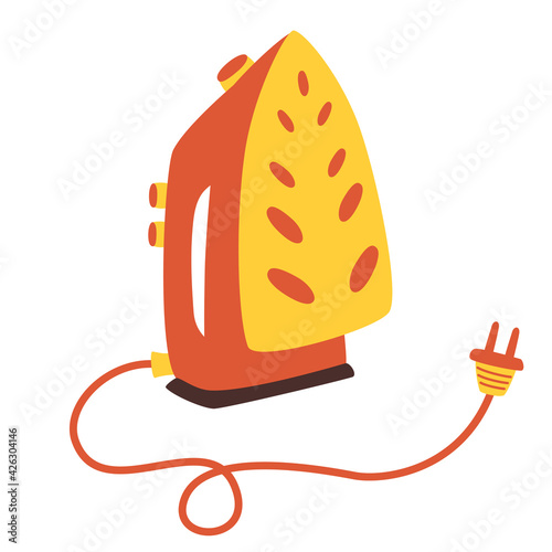 House electric iron. Electric utensil. Device for ironing clothes. Flat illustration of house electric iron vector icon for web design