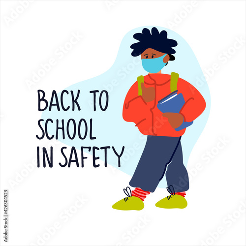 Back to School in Safety banner. Schools safe reopening after covid pandemic lockdown concept
