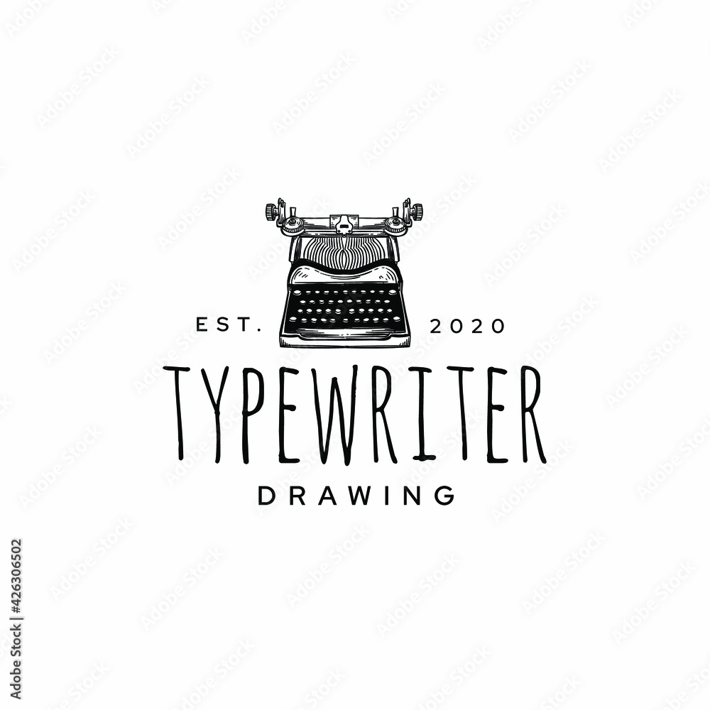Typewriter Drawing Logo Vector Template Icon Design Ideas