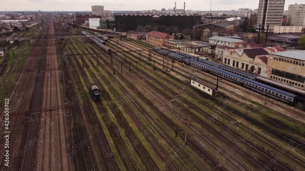 Aerial View Of Single Rusted Locomotive Aerial View Of Single Rusted Locomotive