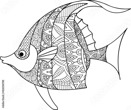 Fighting Fish Mandala vector and coloring page