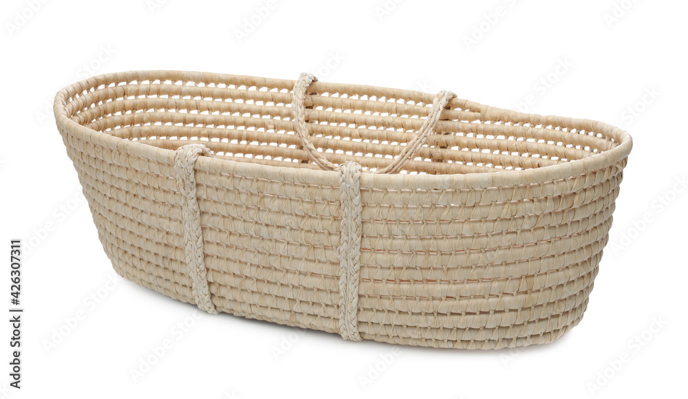 Wicker basket on white background. Interior element Wicker basket on white background. Interior element