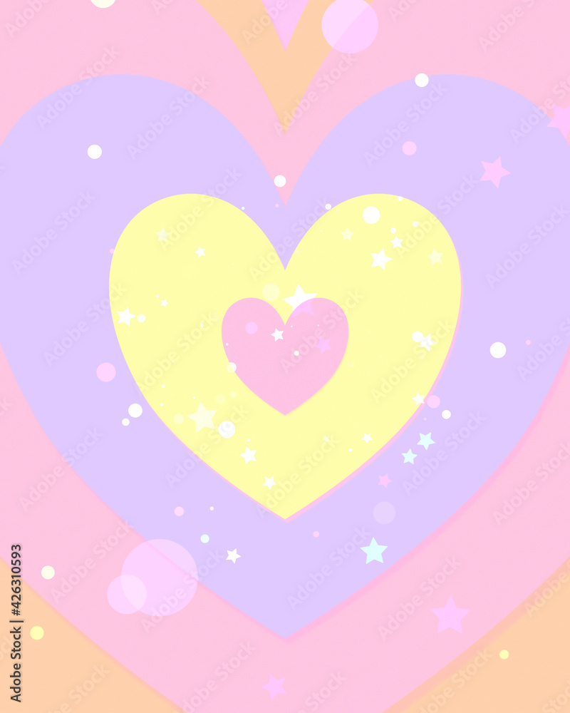 Colorful heart with stars and circles. 3d rendering picture.