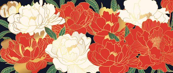 Keuken achterwand Rood Oosterse luxe rode bloemen met goud  © TWINS DESIGN STUDIO