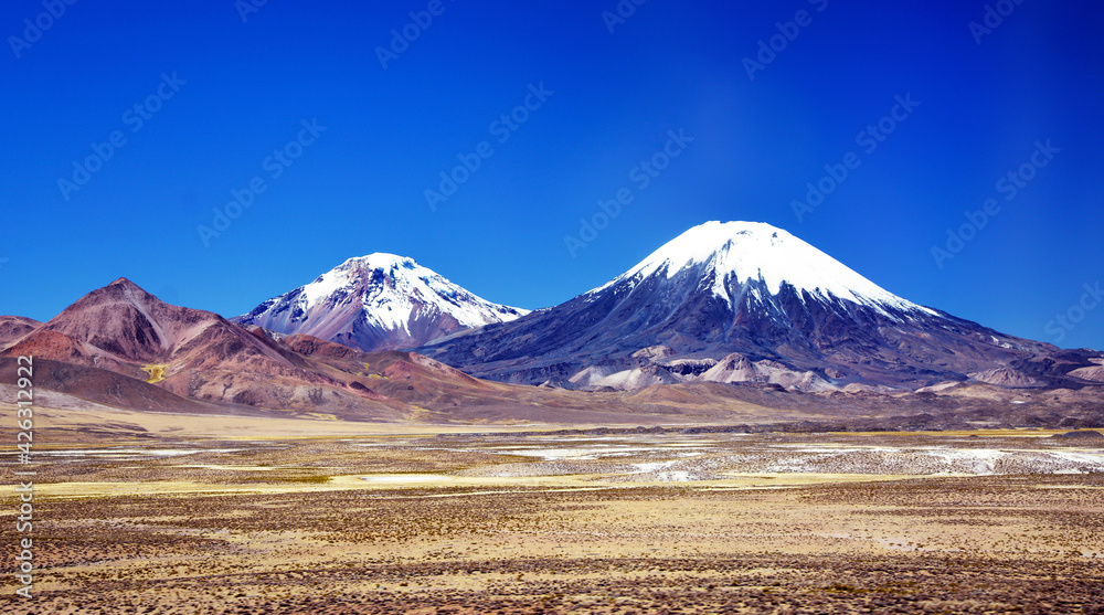 Volcanos in National Park Lauka, Chile