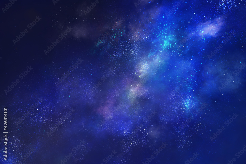 満天の星空の風景イラスト（ブルー）