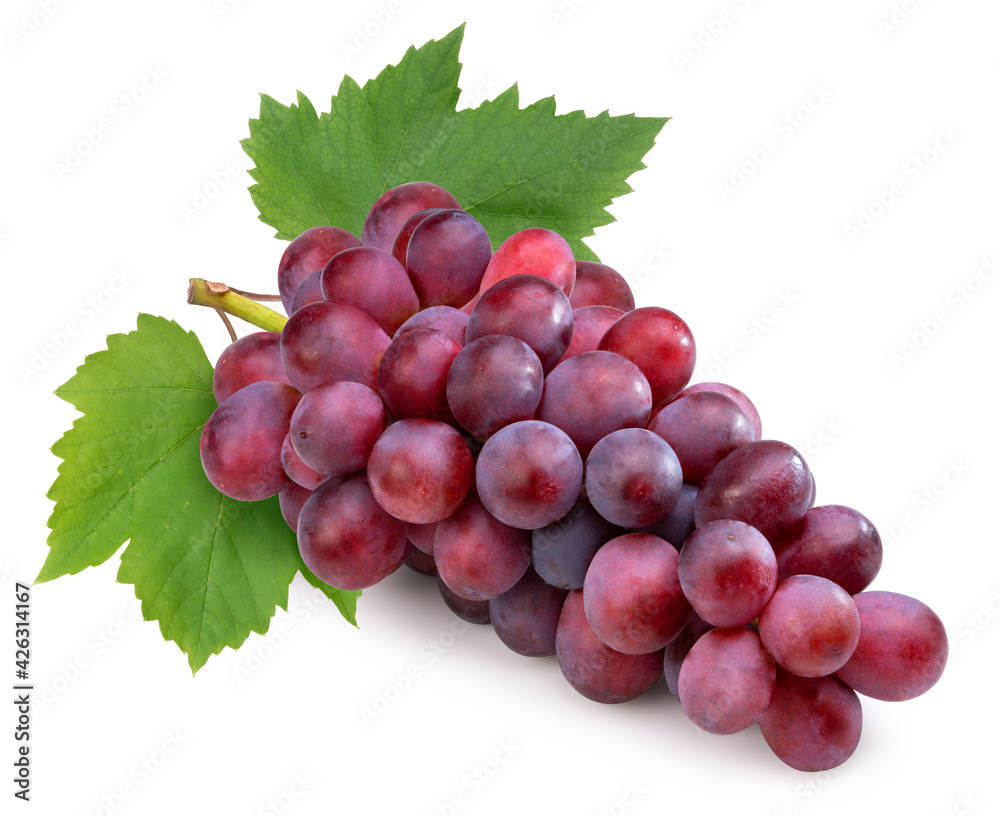 Fototapeta premium Red grape isolated on white, Bunch of fresh red juicy grapes isolated on white, With clipping path.