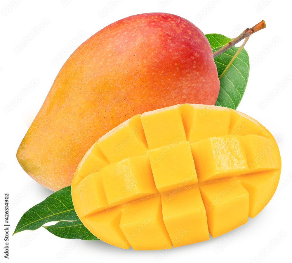 Fresh Mango with leaf on white background, Red mango isolated on white background. With clipping path. Fresh Mango with leaf on white background, Red mango isolated on white background. With clipping path.