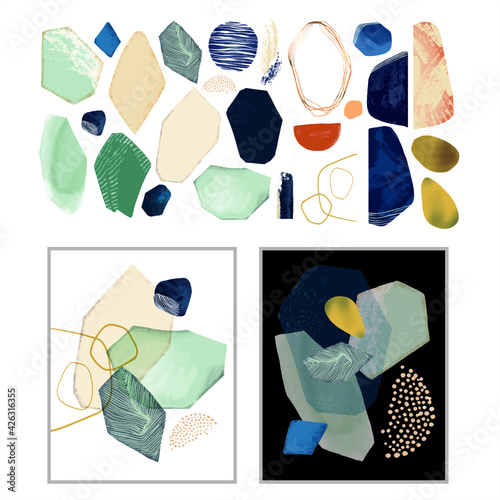 A large vector set of abstract elements. Watercolour strokes, brushes, paints, textured shapes.