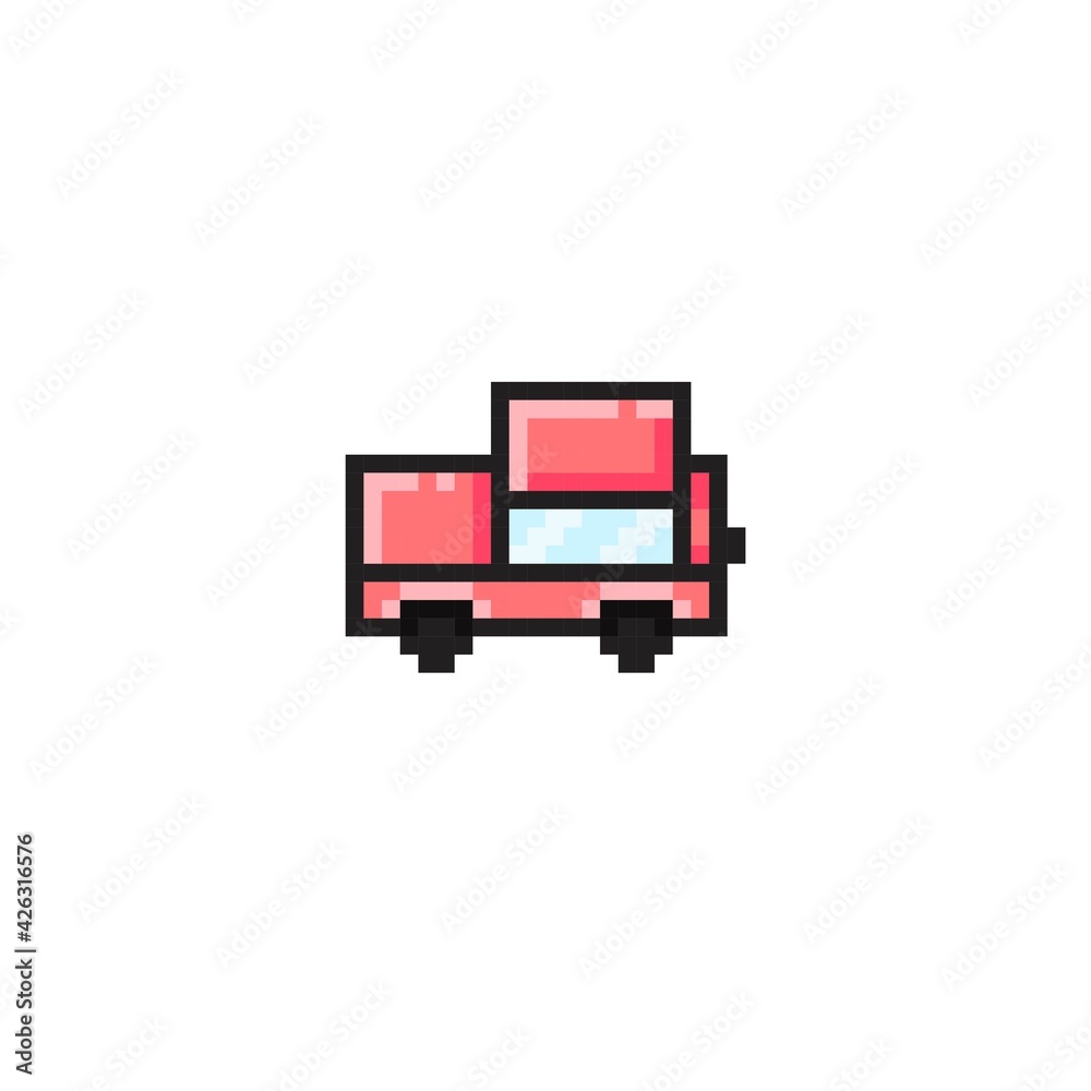 Car pixel art. Car cartoon. Vector illustration. Pickup truck. Car pixel art. Car cartoon. Vector illustration. Pickup truck.