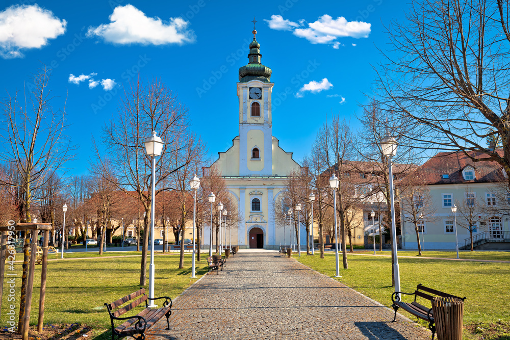 Town of Ogulin church and park landscape view