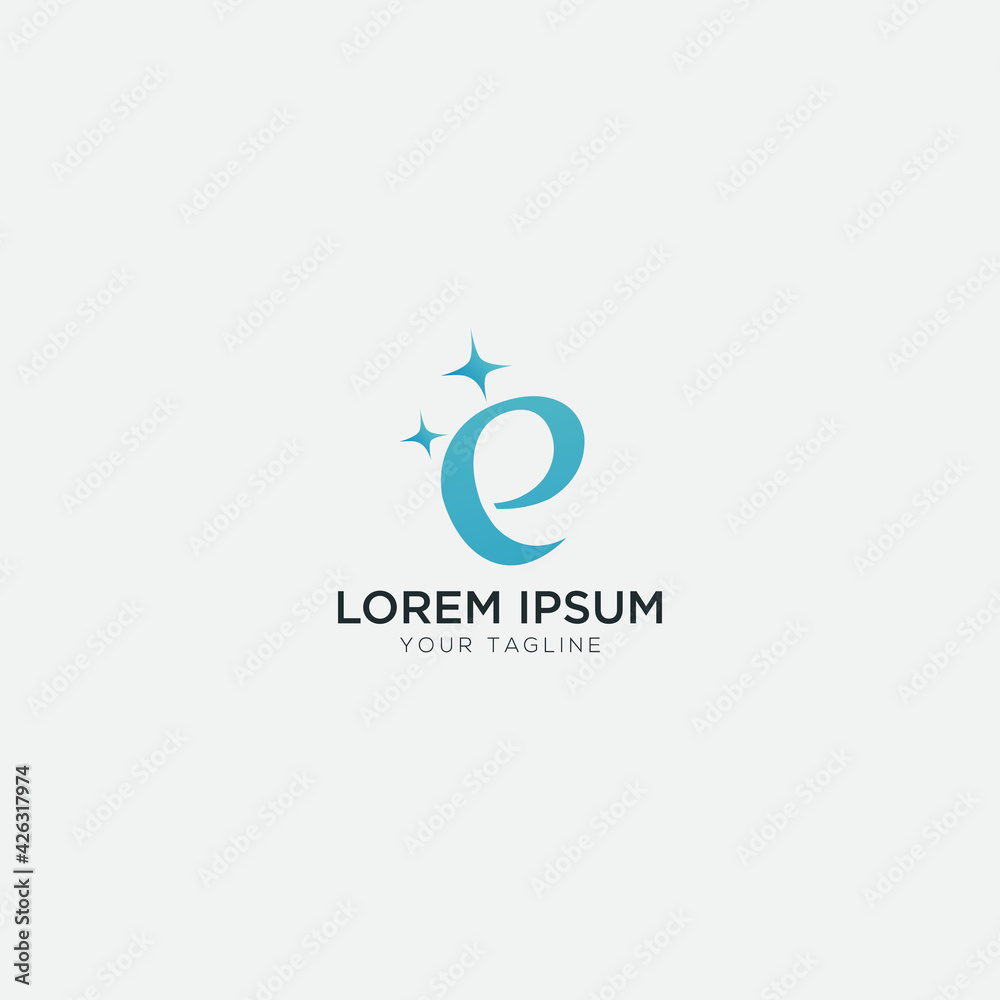 Fototapeta premium E cleaning logo stars letter E clean