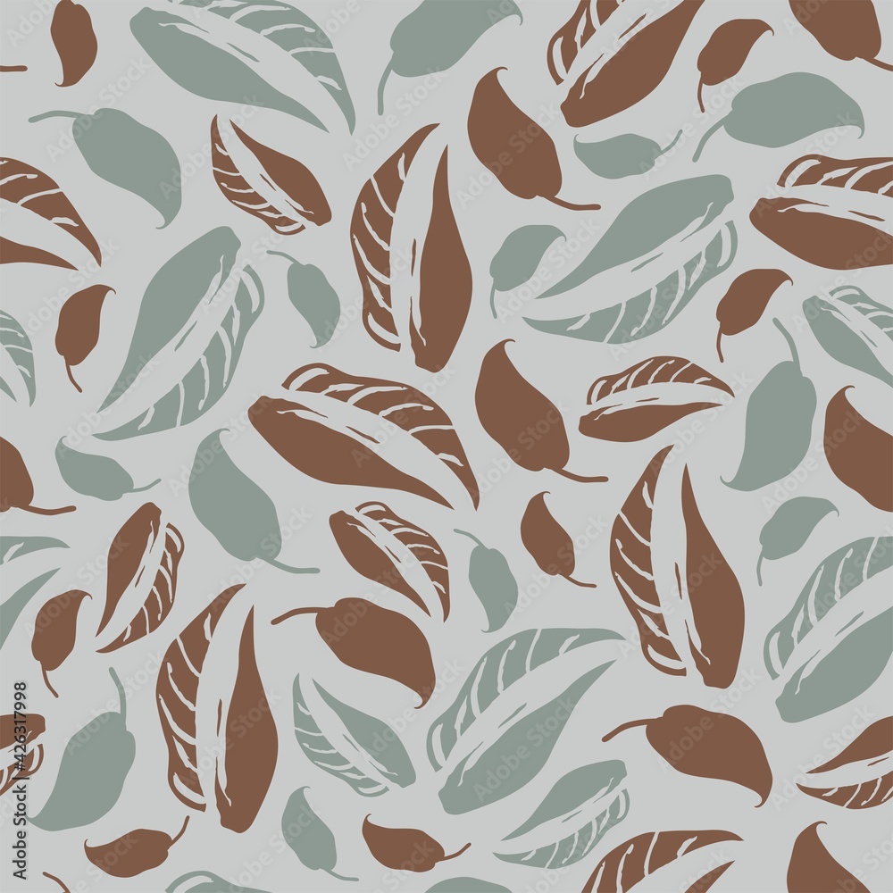 Seamless pattern with leaves. Vector hand-drawn flora background. Pattern for printing on fabric or wallpaper Seamless pattern with leaves. Vector hand-drawn flora background. Pattern for printing on fabric or wallpaper