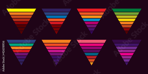 Original vector vintage set. Retro sunset collection in triangular shape.