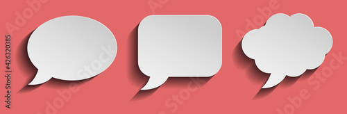 Set of paper speech bubbles on red background