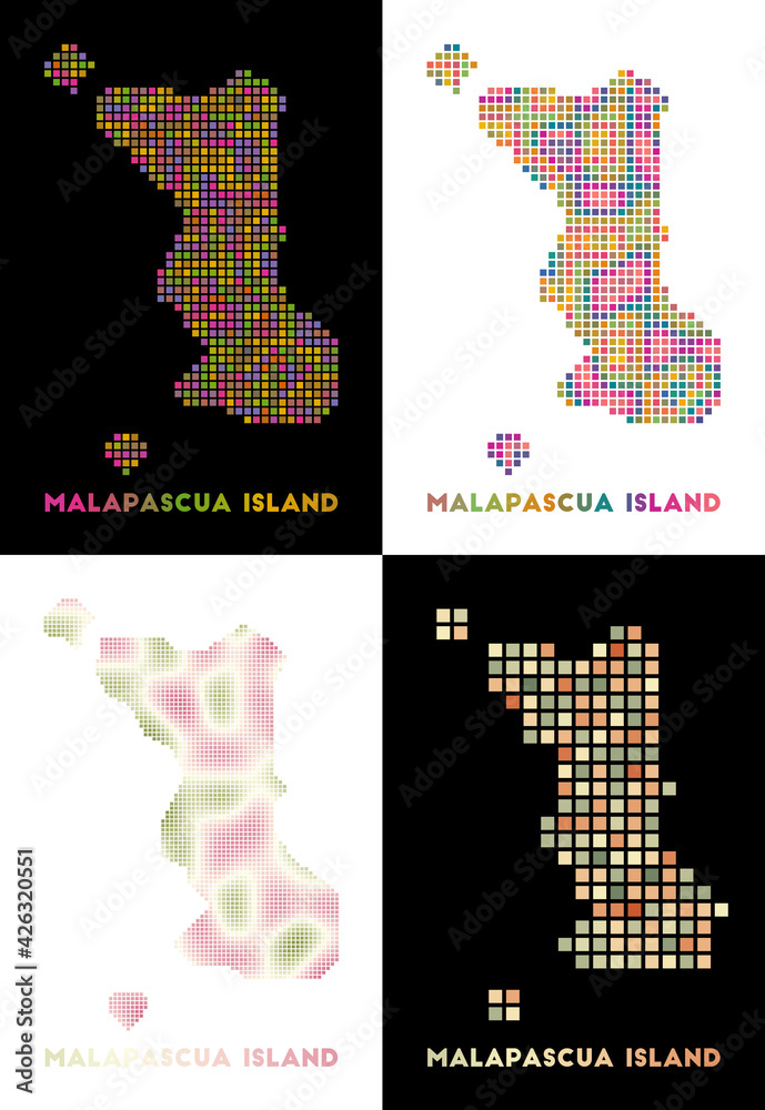 Malapascua Island map. Collection of map of Malapascua Island in dotted style. Borders of the island filled with rectangles for your design. Vector illustration.