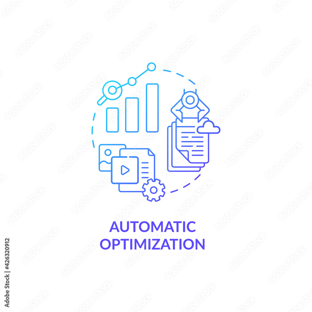 Automatic optimization blue gradient concept icon. Marketing strategy. Search engine. Target audience. Smart content idea thin line illustration. Vector isolated outline RGB color drawing