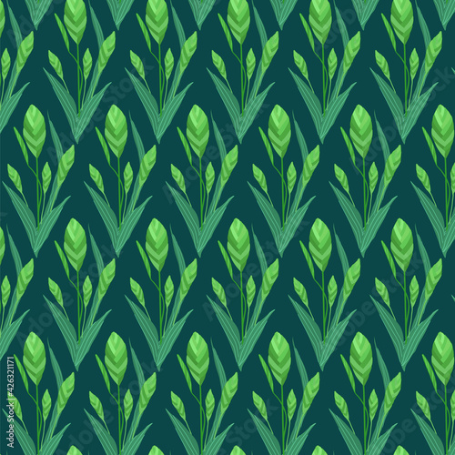 Seamless vector patten with river oats on green backgrounds