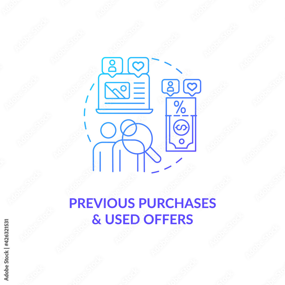 Previous purchases and used offers blue gradient concept icon. Online customer information. User data. Smart content idea thin line illustration. Vector isolated outline RGB color drawing